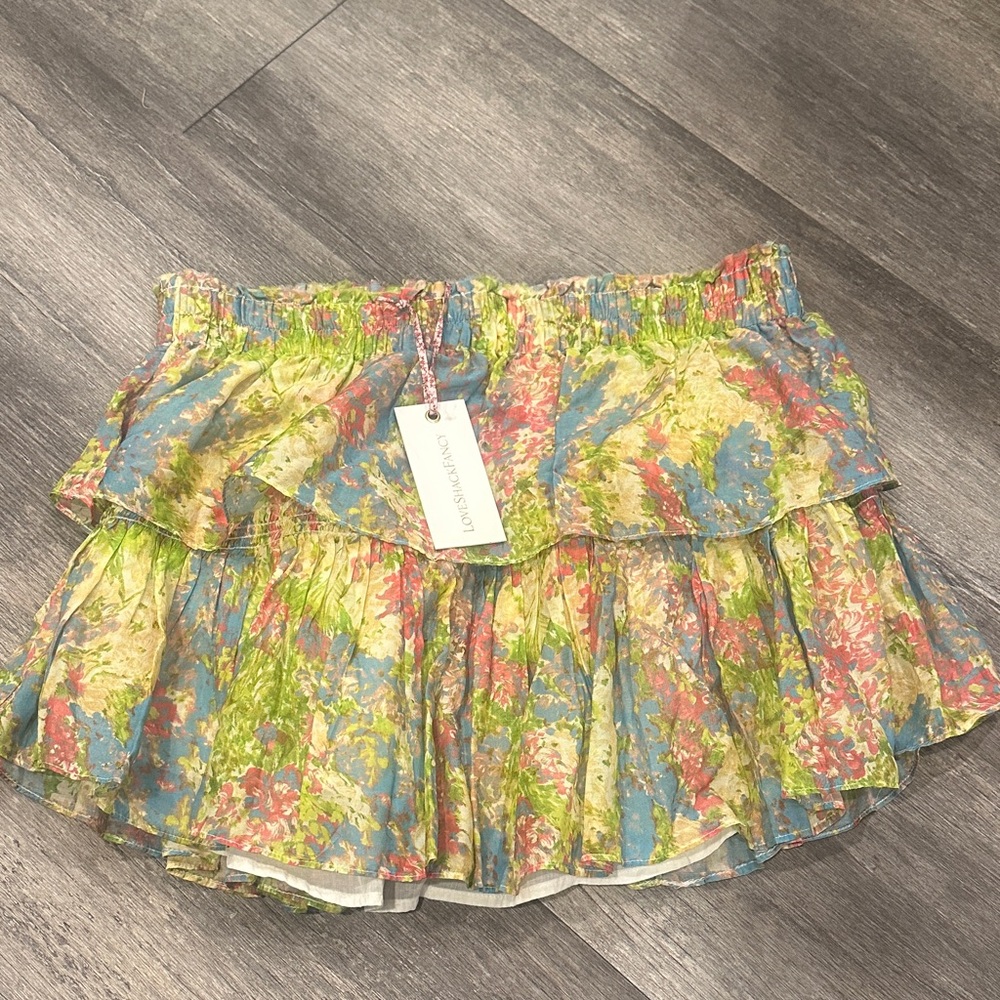 LoveShackFancy Floral Mini Skirt in Blue and Green